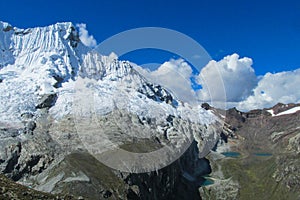 High snow mountains of Cordillera Blanca in Peru