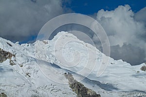 High snow mountains of Cordillera Blanca in Peru