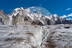 High snow mountains peak in Karakoram mountains range and Vigne glacier, K2 base camp trekking, Pakistan photo