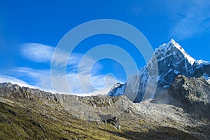 High snow mountains in Peru, Huascaran national park in Cordillera Blanca