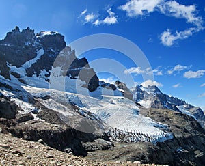 High snow and rocky mountain Cerro Castillo in Chile Patagonia