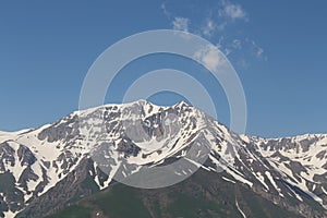 High and snowy mountains with partly cloudy sky
