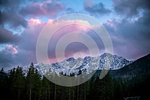 Snowy Tatra mountains and beautiful dawns