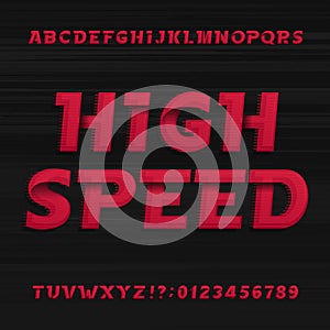 High speed alphabet font. Oblique dynamic letters numbers and symbols.