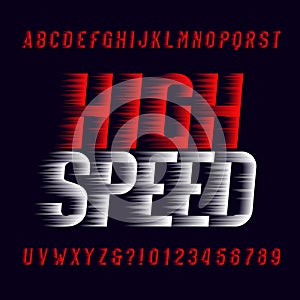 High speed alphabet font. Wind effect type letters and numbers on dark background.