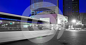 High speed and blurred bus light trails