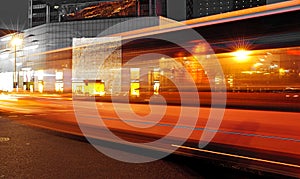 High speed and blurred bus light trails