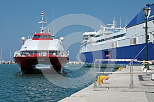 High speed boat arrives at the port