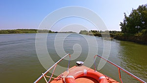 High Speed Boat Navigating in the Sfantu Gheorghe arm of Danube River, Romania