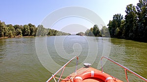 High Speed Boat Navigating in the Sfantu Gheorghe arm of Danube River, Romania