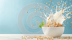 High-Speed Capture of Soy Milk Splashing into a Bowl with Soybeans