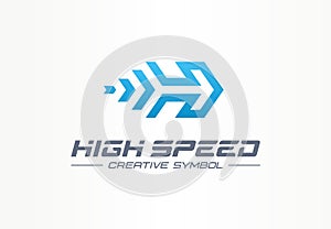 High speed creative sport symbol concept. Power accelerate race in arrow growth abstract business logo. Rocket forward photo