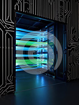 High-Speed Data Flow in Modern Server Room