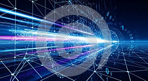 high-speed data stream in digital cyberspace tunnel