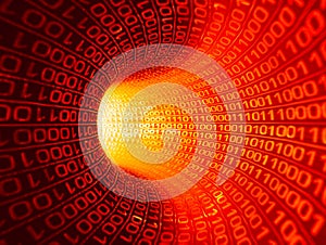 Experience the digital revolution as binary code rushes through a virtual cyberspace tunnel.