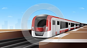 High speed electric trains. Public Transportation in metro city. Vector Illustration