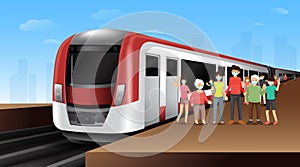 High speed electric trains. Public Transportation in metro city. Vector Illustration