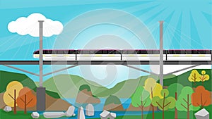 High-speed electric trains run on bridges. photo