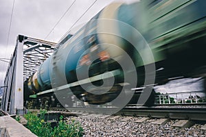 A high-speed freight train, motion blur