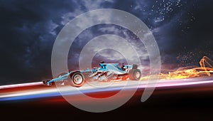 High-Speed futuristic race car, Formula race car racing at high speed with motion blur on the background