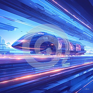 High-Speed Futuristic Train in Tunnel