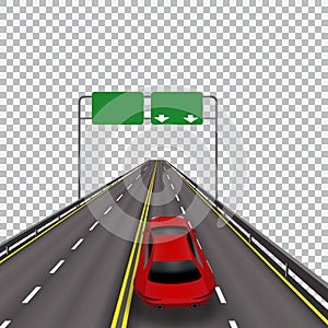 High-speed highway in perspective. Red car. on cellular background. illustration