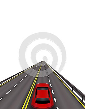 High-speed highway. Red cars on the road . In perspective. Isolated on white background. illustration