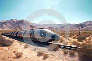 high-speed hyperloop capsule racing through desert terrain