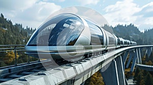 High-speed hyperloop train speeding through a landscape - AI Generated