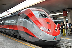 High speed italian train Frecciarossa in a station
