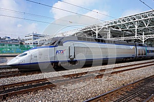 A high speed KTX bullet train at the Seoul Station in South Korea
