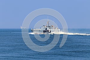 High-speed landing boat in the Baltic Sea