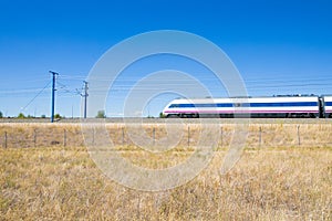 High speed locomotive train in countryside