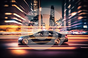 High speed luxury sedan driving in the city. Generative AI