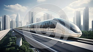 High-Speed Maglev Train Moving through City