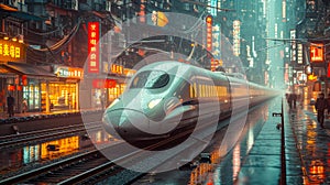 High-speed modern futuristic train in the tunnel. Motion blur