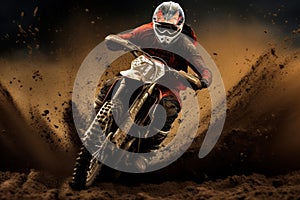 High-speed Motocross crossing dirt. Generate Ai