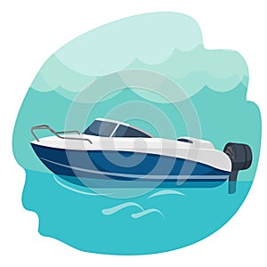 High speed motor boat sailing in sea vector illustration isolated