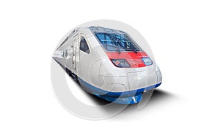 High speed passenger commuter train isolated on white background