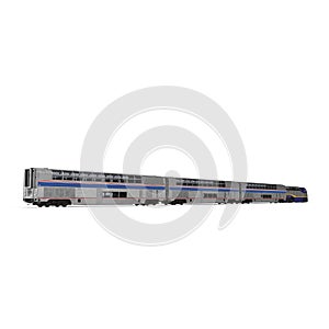 High speed passenger double deck train on white. 3D illustration