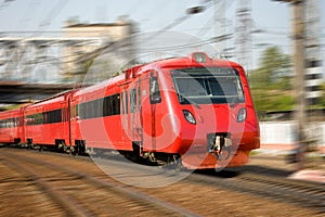 High-speed passenger train in motion