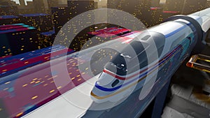 High-speed passenger train moves in a glass tunnel
