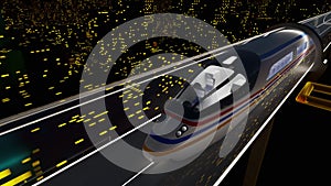 High-speed passenger train moves in a glass tunnel