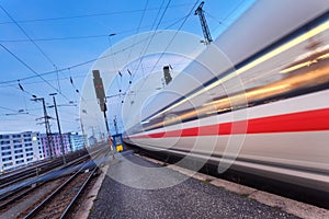 High speed passenger train on railroad track