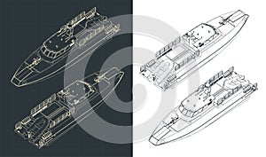 High speed patrol boat isometric blueprints