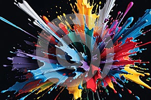 High-Speed Photography Captures a Vibrant Array of Paint Splashes Colliding Against a Pure Black Background