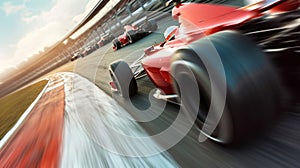 High-speed race cars streaking across the track, leaving a trail of excitement and roaring engines