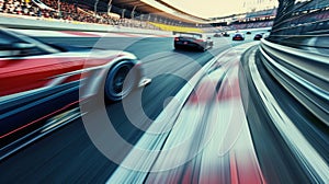 High-speed race cars streaking across the track, leaving a trail of excitement and roaring engines