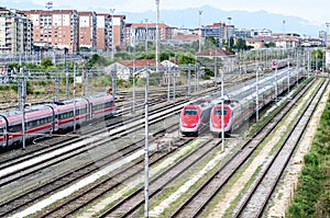 High-speed trains on tracks photo