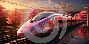 High-speed rail train travel, Fast modern transportation, Futuristic technology concept, Generated